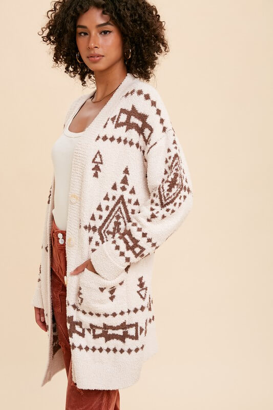 Roper Womens Cream Polyester Aztec Sweater Cardigan – The Western